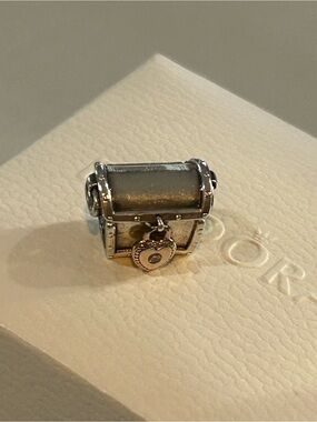 Pandora Silver Treasure Chest Charm with Heart Padlock - Silver